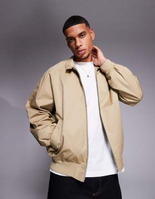 ASOS DESIGN ASOS DESIGN oversized harrington jacket in stone-Neutral