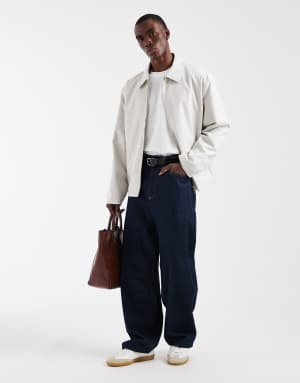 ASOS DESIGN oversized harrington jacket in stone