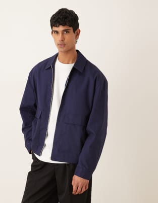 Asos Design Oversized Harrington Jacket In Blue