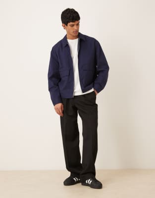 Asos Design Oversized Harrington Jacket In Blue