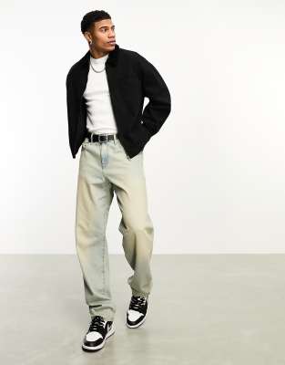 Asos Design Oversized Harrington Jacket In Washed Black