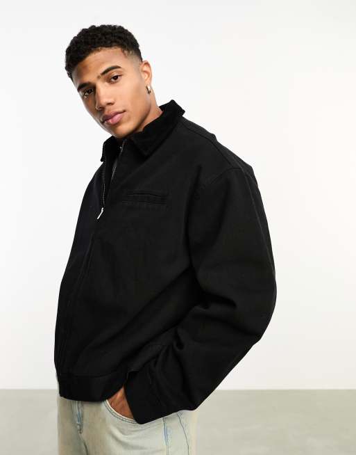 ASOS DESIGN oversized harrington jacket in washed black