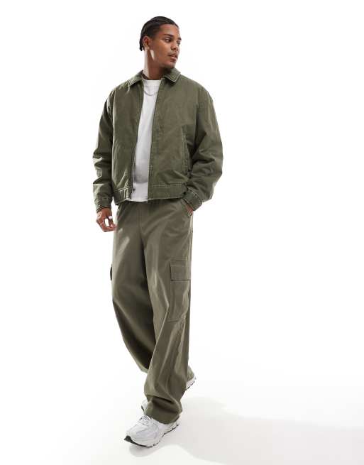 ASOS DESIGN oversized harrington jacket in washed khaki