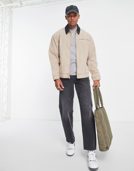 ASOS DESIGN oversized harrington jacket in washed stone | ASOS