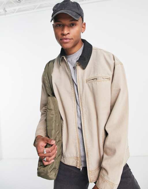 ASOS DESIGN oversized harrington jacket in washed stone | ASOS