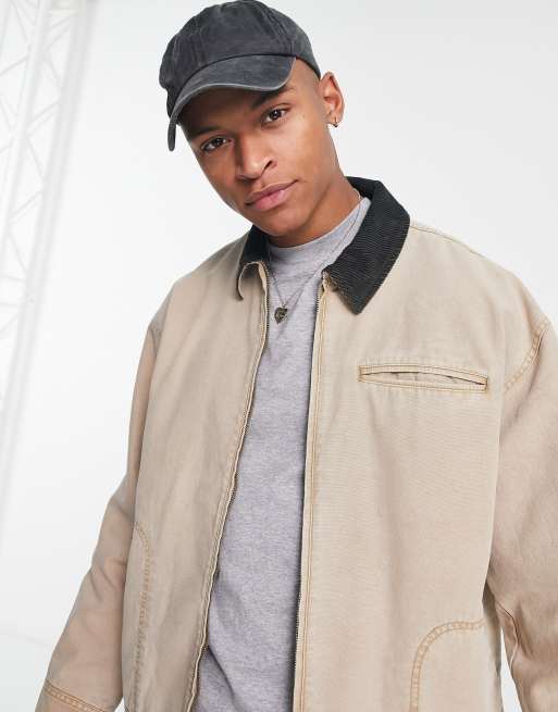 ASOS DESIGN oversized harrington jacket in washed stone | ASOS