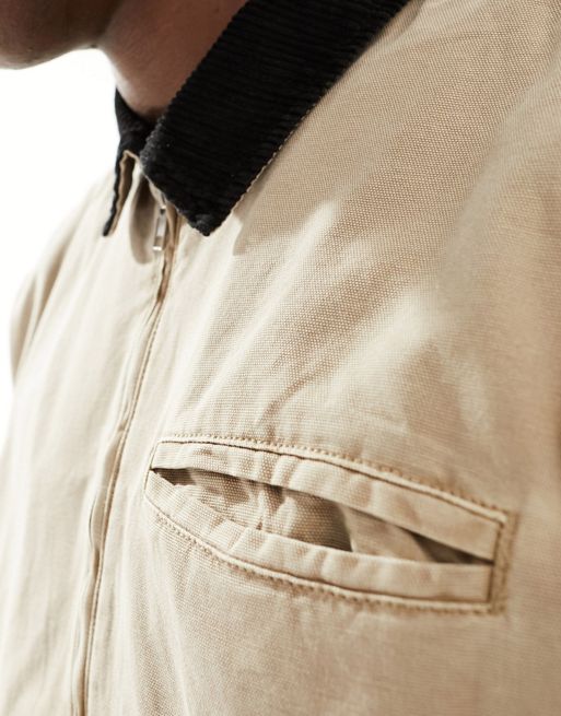 ASOS DESIGN oversized harrington jacket in washed stone