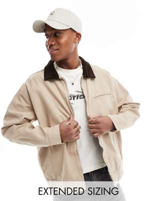 ASOS DESIGN oversized harrington jacket in washed stone-Neutral