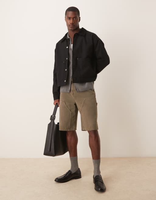 ASOS DESIGN oversized harrington jacket with corduroy collar in washed black