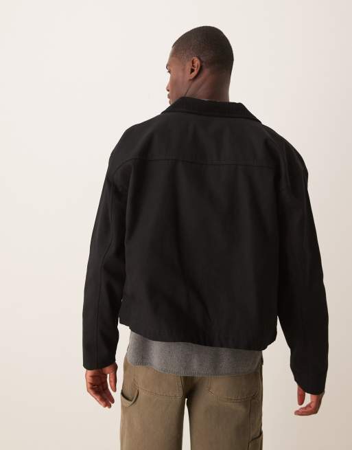 ASOS DESIGN oversized harrington jacket with corduroy collar in washed black