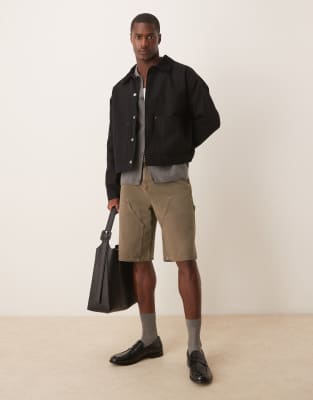Asos Design Oversized Harrington Jacket With Corduroy Collar In Black