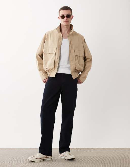ASOS DESIGN oversized harrington jacket with funnel neck in stone