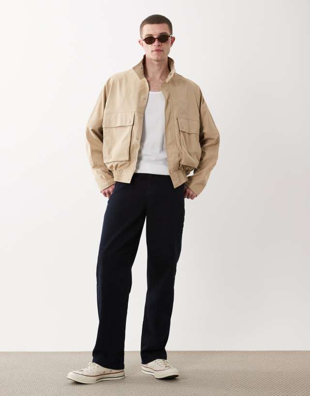 ASOS DESIGN oversized harrington jacket with funnel neck in stone