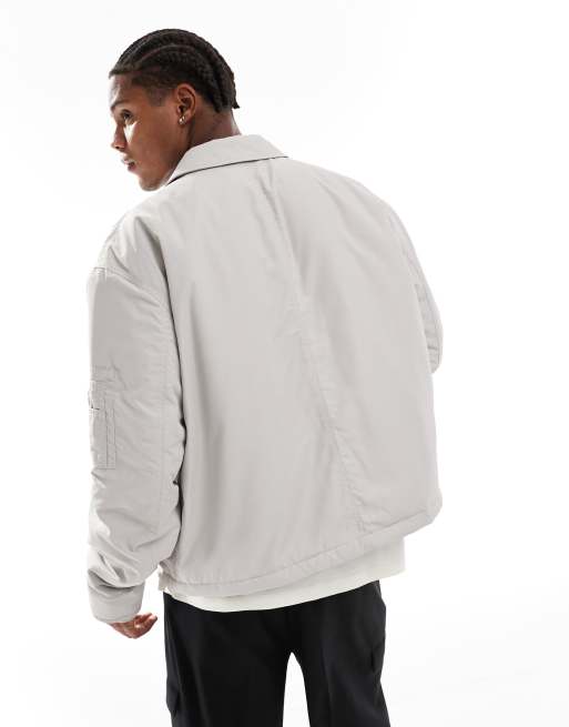 ASOS DESIGN oversized harrington jacket with MA1 pocket in light gray