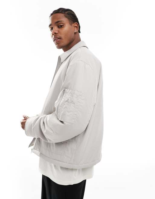 ASOS DESIGN oversized harrington jacket with MA1 pocket in light grey ASOS