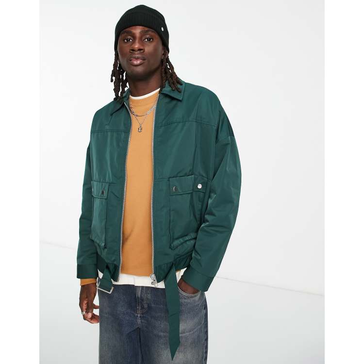 ASOS DESIGN oversized harrington jacket with pockets and belt