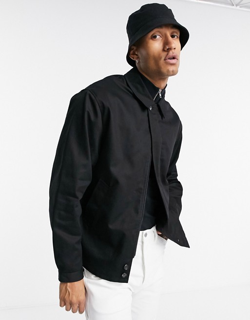 ASOS DESIGN oversized harrington jacket with storm flap in black