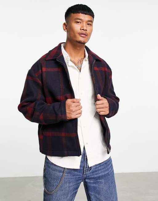 ASOS DESIGN - Oversized Harrington-jakke i uldlook i røde store tern