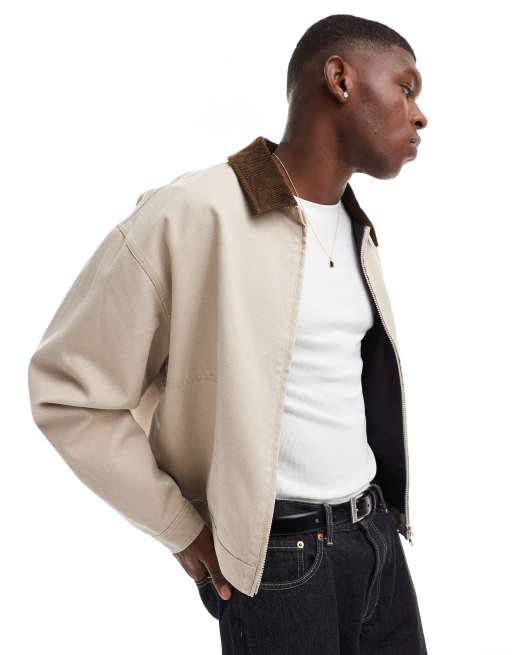 ASOS DESIGN - Oversized Harrington-jakke i vasket beige i firkantet pasform