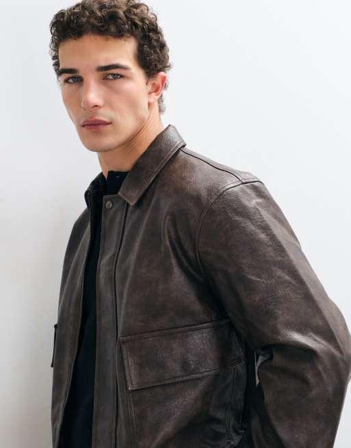 ASOS DESIGN oversized Harrington-jakke med dobbelte lommer i læderlook, 3 af 5
