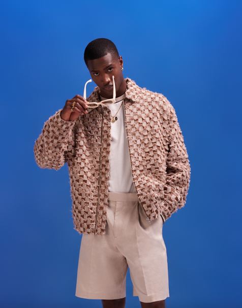 ASOS DESIGN - Oversized harrington-jakke med tekstur og skaktern i brun - view 1