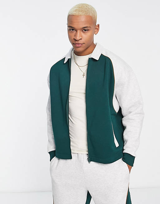 ASOS DESIGN oversized harrington jersey jacket in green - part of a set