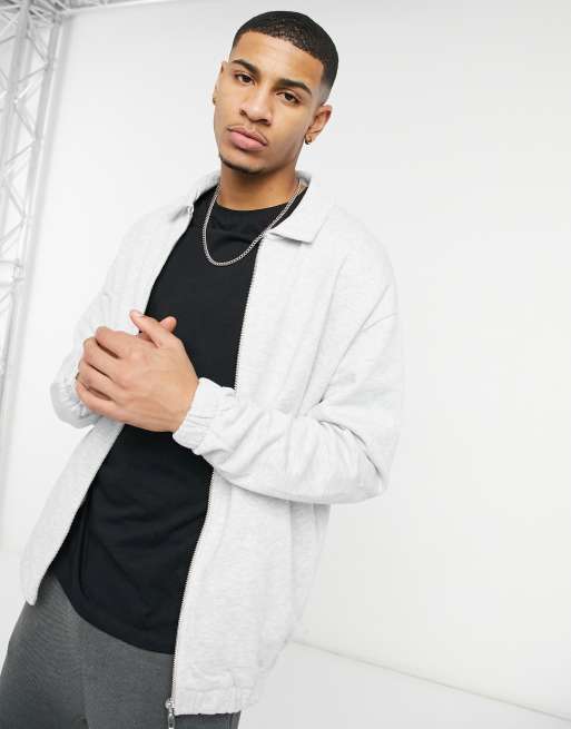 ASOS DESIGN oversized harrington jersey jacket in white marl