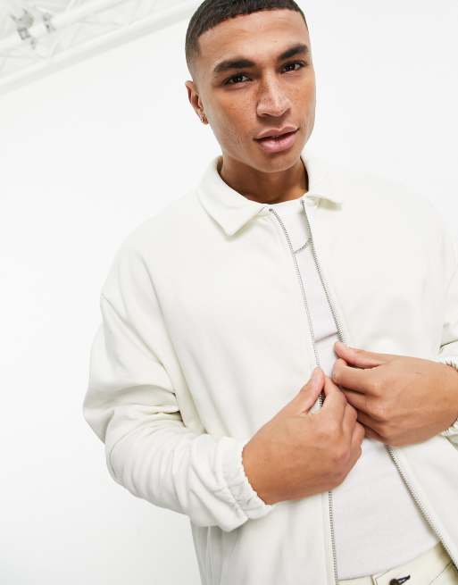 ASOS DESIGN oversized jersey harrington jacket in soft white