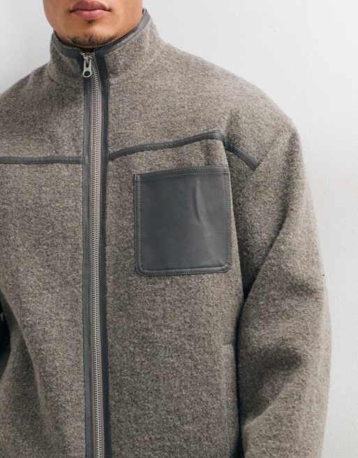 ASOS DESIGN oversized harrington wool coat in grey, 5 of 5