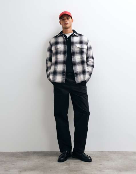 ASOS DESIGN oversized heavy waffle shadow check shirt in grey - view 1