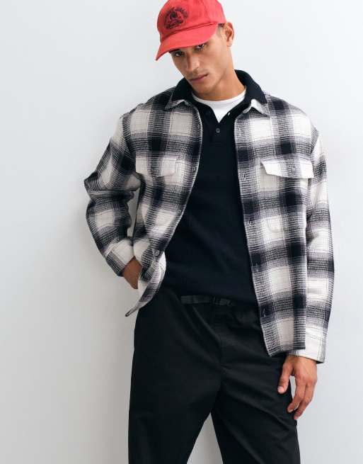 ASOS DESIGN oversized heavy waffle shadow check shirt in grey, 2 of 5