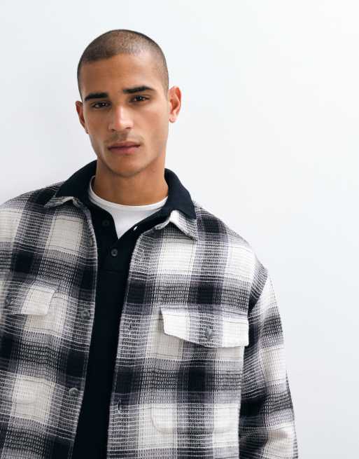 ASOS DESIGN oversized heavy waffle shadow check shirt in grey, 3 of 5