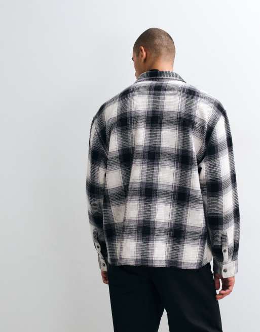 ASOS DESIGN oversized heavy waffle shadow check shirt in grey, 4 of 5