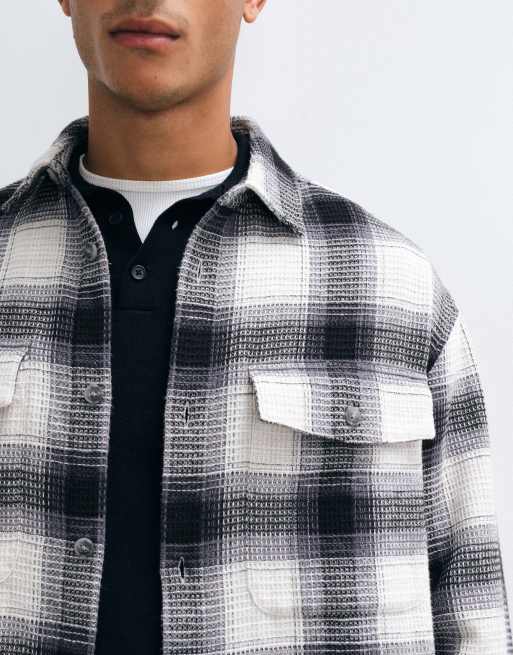 ASOS DESIGN oversized heavy waffle shadow check shirt in grey, 5 of 5