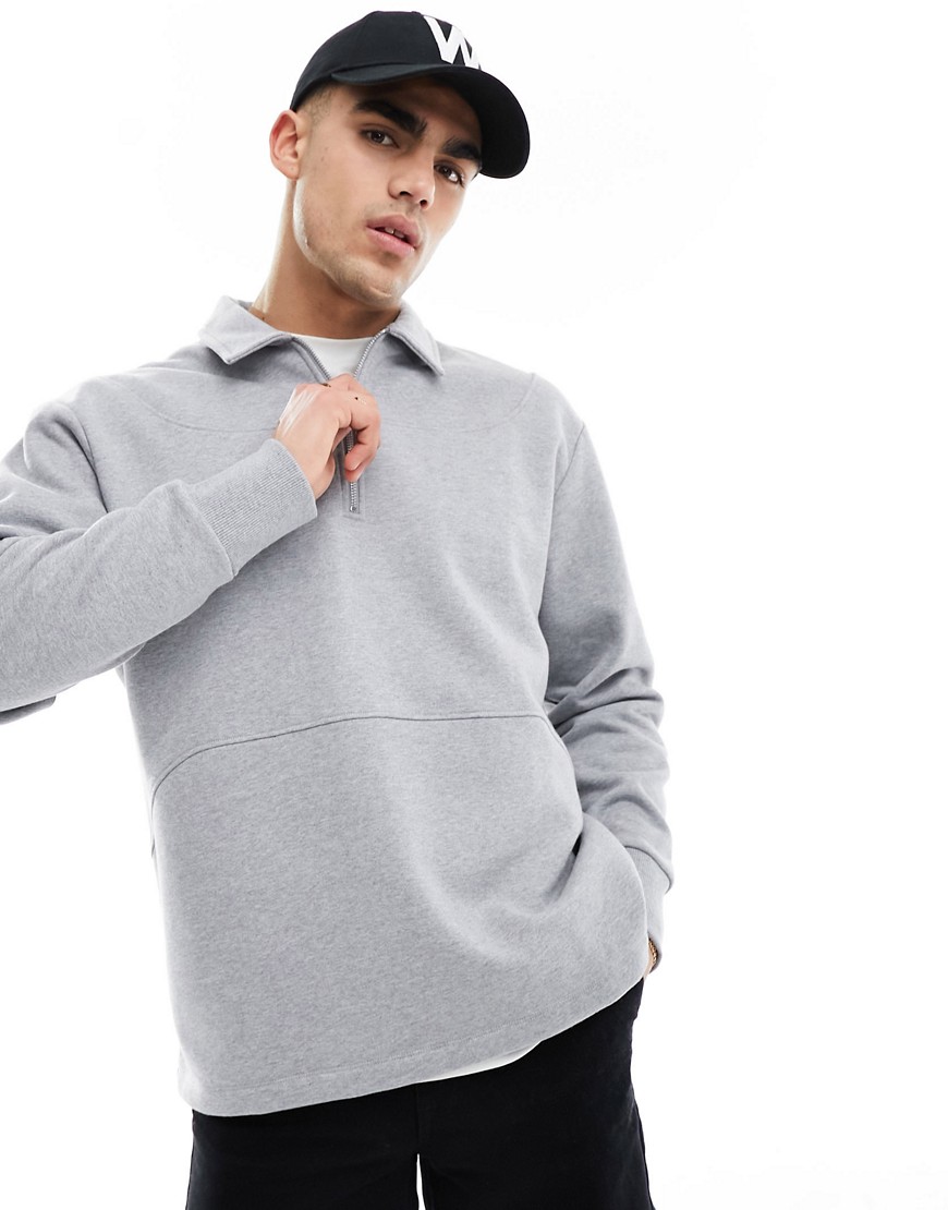 ASOS DESIGN oversized heavy weight half zip polo sweatshirt in grey marl