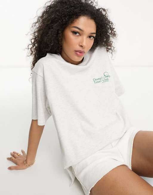 ASOS DESIGN oversized heavy weight t-shirt in st tropez tennis club graphic  in ice heather