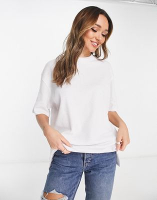ASOS DESIGN oversized heavy weight t-shirt with side splits in waffle in white