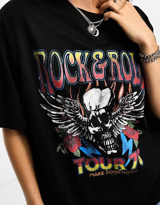 ASOS DESIGN oversized heavy weight t-shirt with side splits with rock band graphic in black, 3 of 4