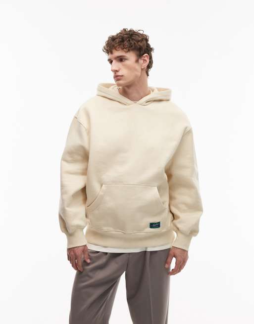 ASOS DESIGN oversized heavyweight 400gsm hoodie with woven badge in yellow, 2 of 6