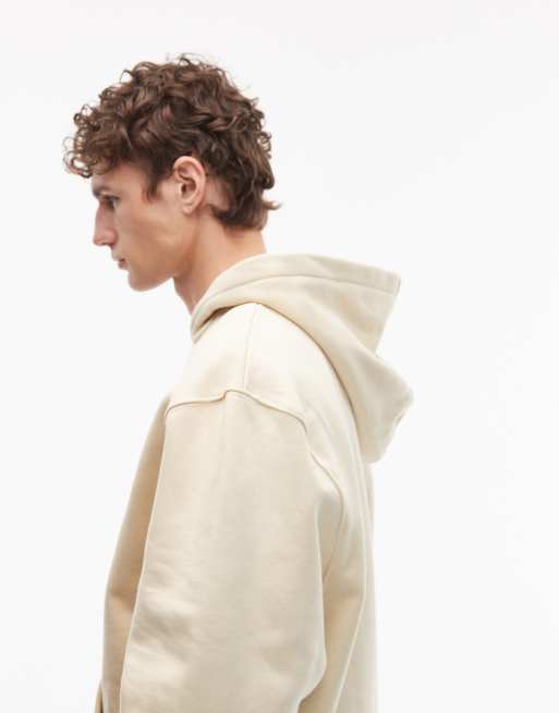 ASOS DESIGN oversized heavyweight 400gsm hoodie with woven badge in yellow, 4 of 6