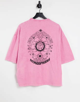 ASOS DESIGN OVERSIZED HEAVYWEIGHT BACK MYSTIC PRINT T-SHIRT IN PINK ACID WASH HEMMA SS CO