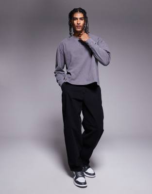 ASOS DESIGN OVERSIZED HEAVYWEIGHT BOXY LONG SLEEVE WASHED HENLEY 220GSM