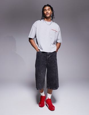 Asos Design Oversized Heavyweight Boxy T-shirt With Contrast Stitch Detail 240gsm In Gray
