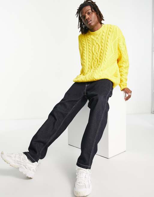 ASOS DESIGN oversized heavyweight cable knit sweater in yellow