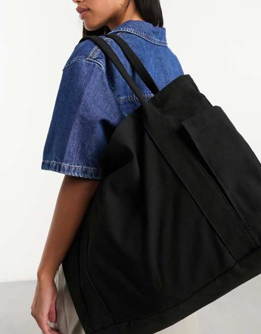 ASOS DESIGN oversized heavyweight canvas tote bag in black