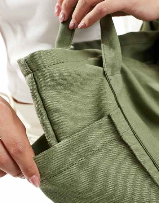 ASOS DESIGN oversized heavyweight canvas tote in sage ASOS