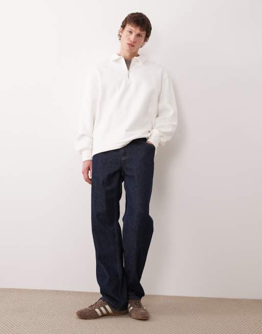 ASOS DESIGN oversized heavyweight collared sweatshirt with zip in cream, 2 of 5