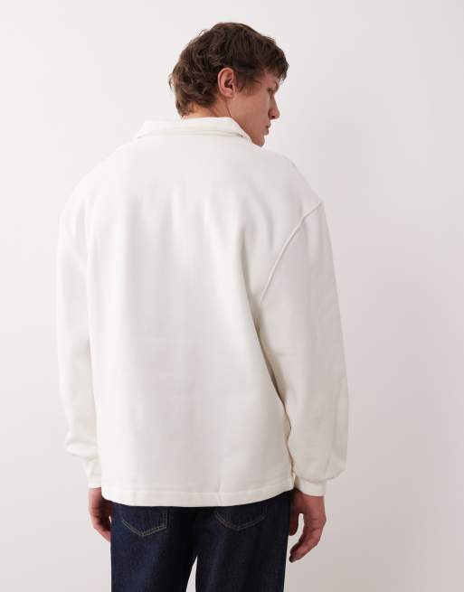 ASOS DESIGN oversized heavyweight collared sweatshirt with zip in cream, 3 of 5