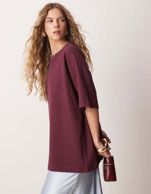 ASOS DESIGN oversized heavy weight cotton t shirt in burgundy