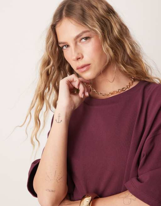 ASOS DESIGN oversized heavy weight cotton t shirt in burgundy